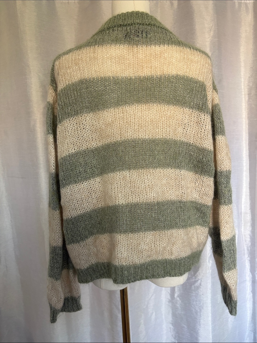 Mohair Striped Green and Cream Cozy Knit Sweater - Picture 5 of 7